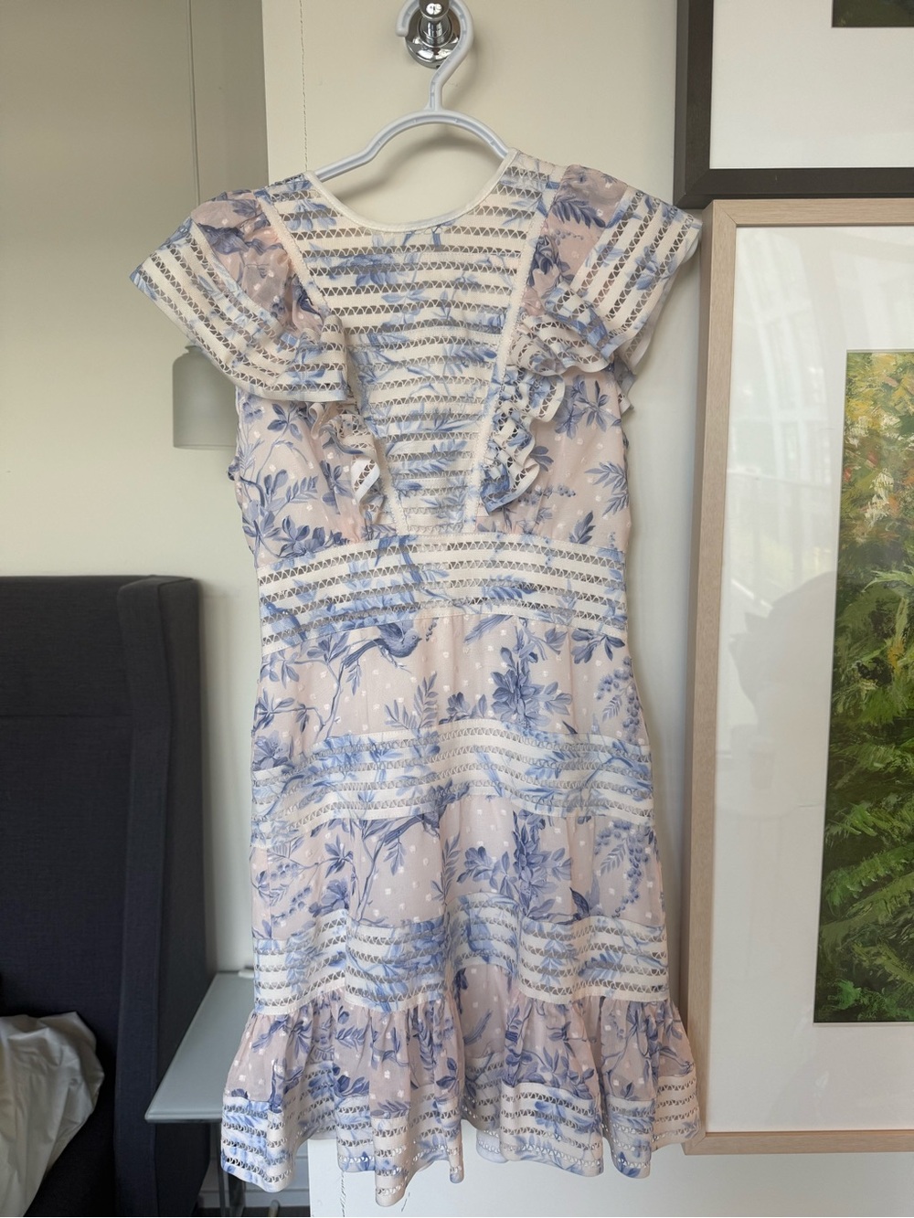 Floral Ruffle Tiered Sundress in Light Cream, Pink and Blue